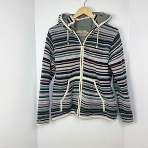 Laundromat Wool Sweater Jacket Adult L Full Zip Hooded Nepal Multicolor Stripe